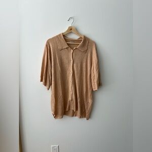 Rachel Comey Peach Button-Front Short Sleeve Knit Top